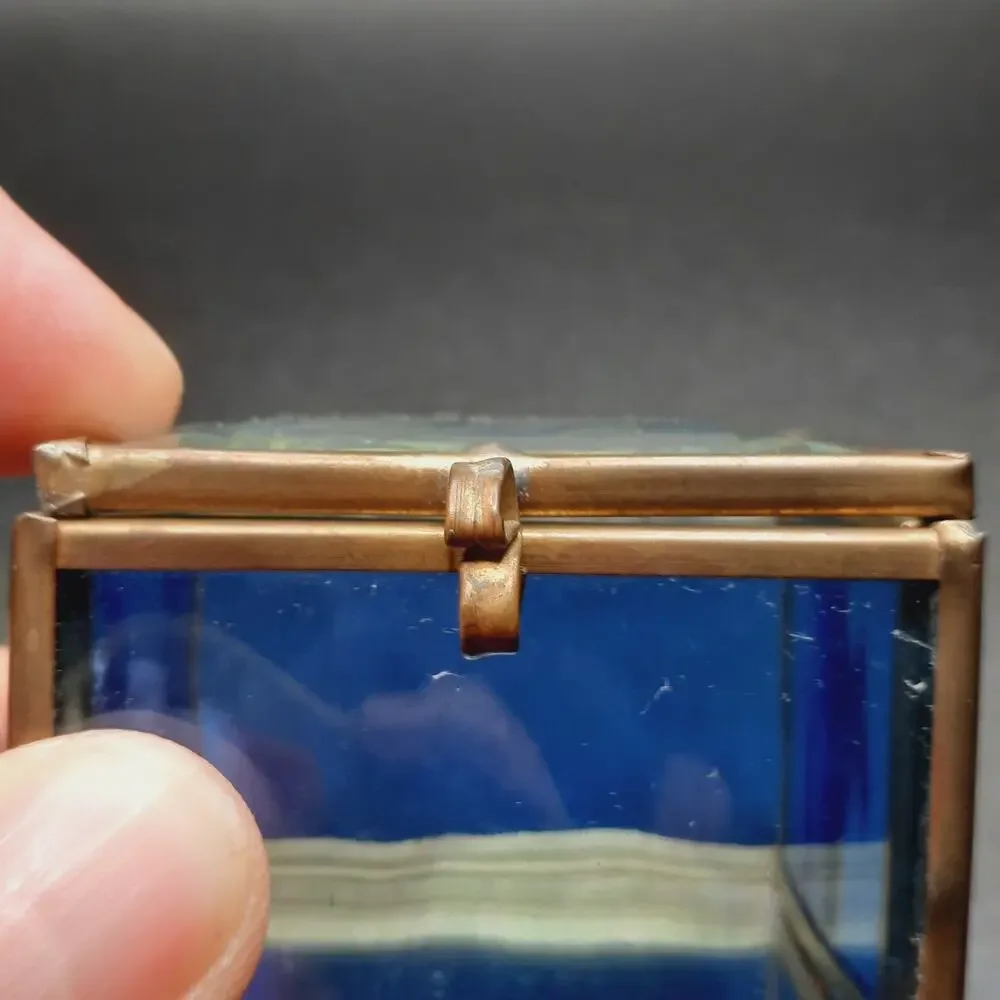 VTG Via Vermont Cobalt Blue Stained Glass Trinket Box